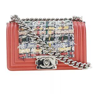 CHANEL Boy Chanel ChainShoulder Shoulder Bag Red tweed/Calfskin Women
